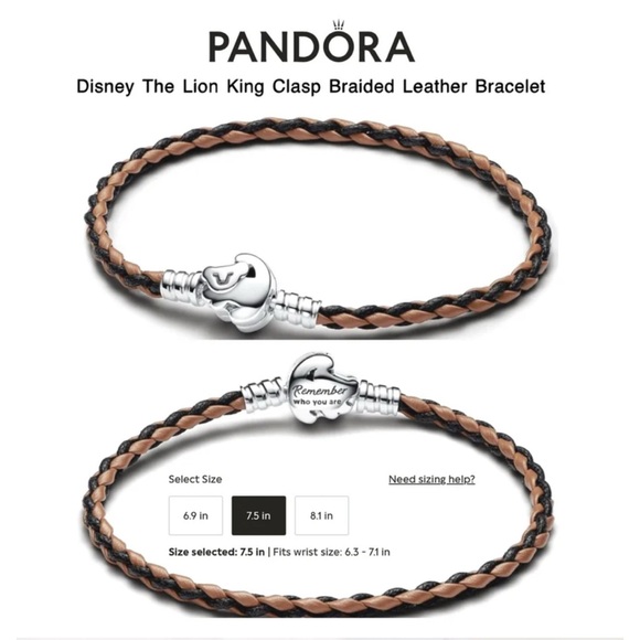 PANDORA Disney The Lion King Braided Leather Bracelet(19cm|7.5”|6.3”-7.1” wrist) - Picture 1 of 7